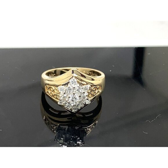 Cocktail Ring Diamond 14k Yellow Gold Cluster 0.35ctw Estate Women's Siz… - Picture 11 of 16